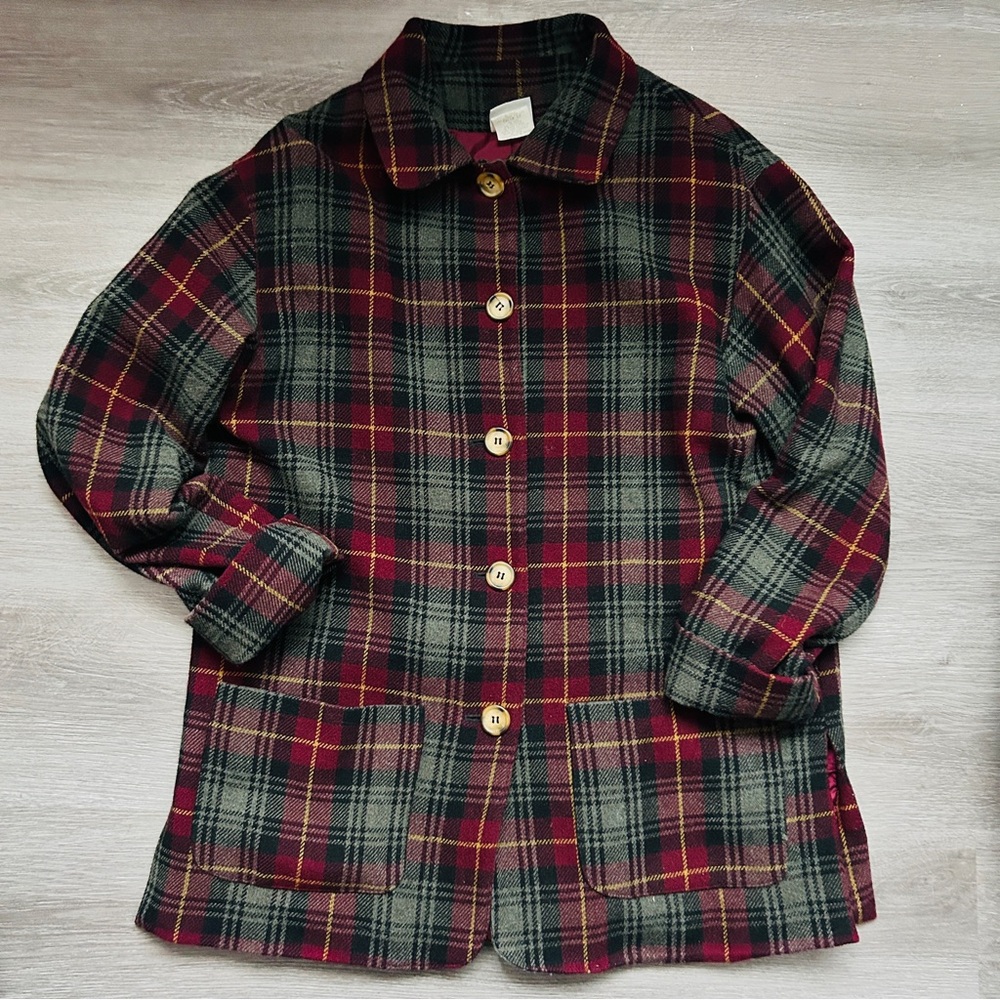 Vintage Jaclyn Smith wool blend burgundy black gold plaid coat jacket - size 12
